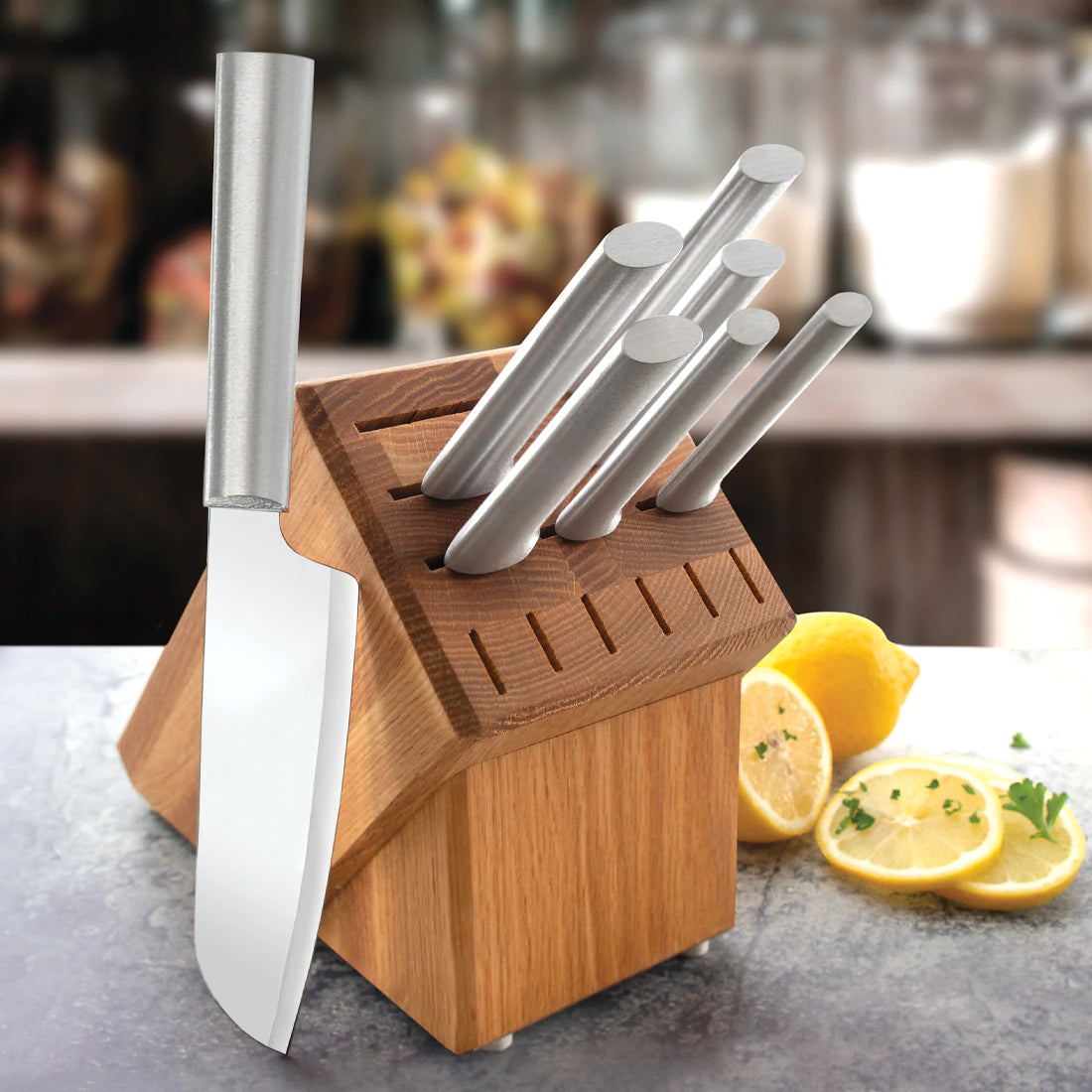 Essential Oak Block Knife Set with Steak Knives PLUS Free