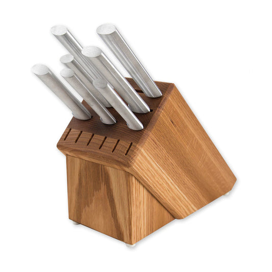 Essential Oak Block Knife Set with Steak Knives PLUS Free Sharpener