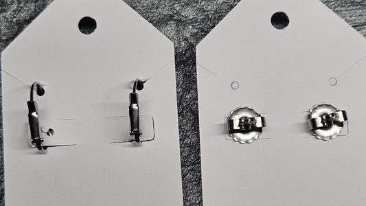 Two Pairs of silver earring backs on white earring cards