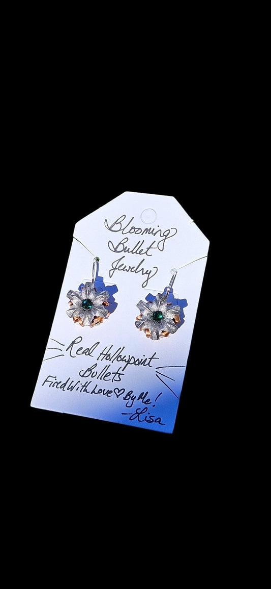 Blooming Bullet Earrings - Emerald Colored Crystal