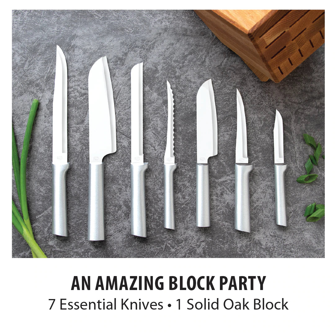 Essential Oak Block Knife Set PLUS Free Sharpener – American Pride Trading